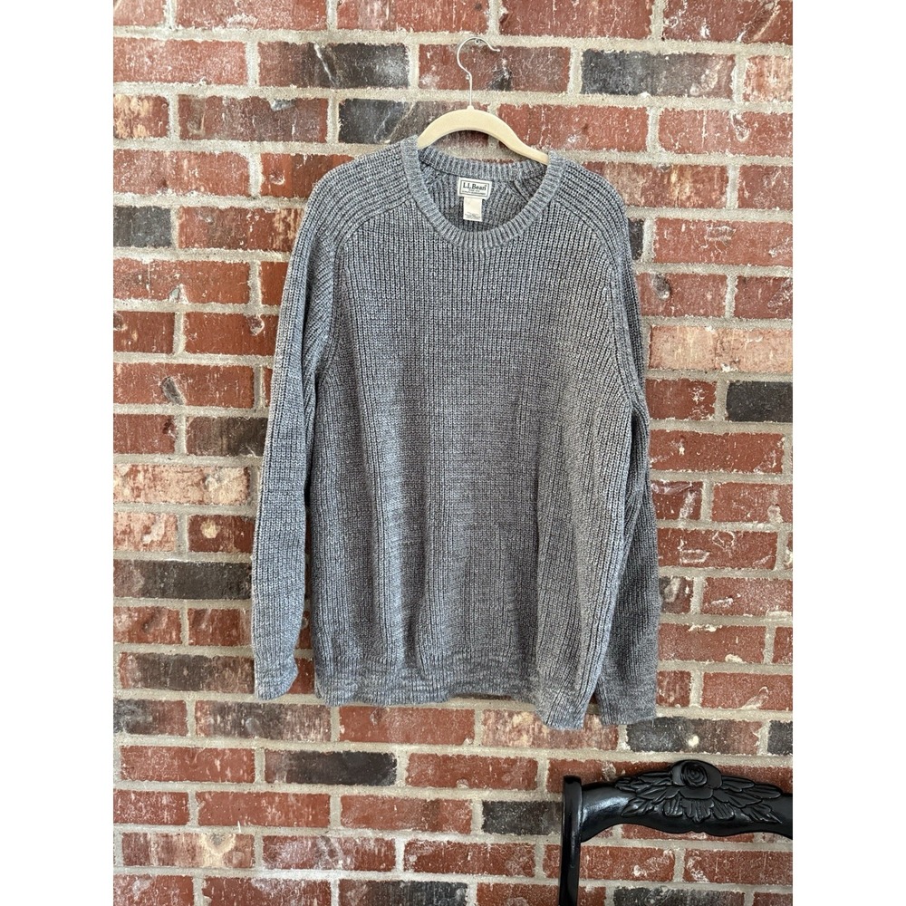 LL Bean‎ Sweater Men L Regular Camel Pullover Tan Thermal Waffle Crewneck